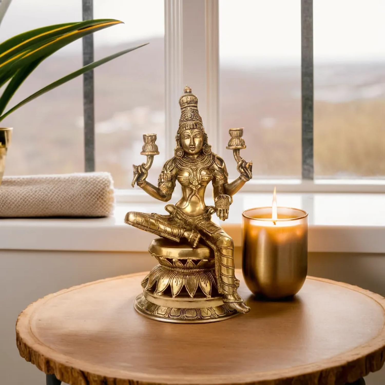 Kartique Brass Idol Murti Of Laxmi On Lotus Pedestal | Laxhmi Padmavati Staue | Home Mandir Decor | Height 12 Inches (Gold)